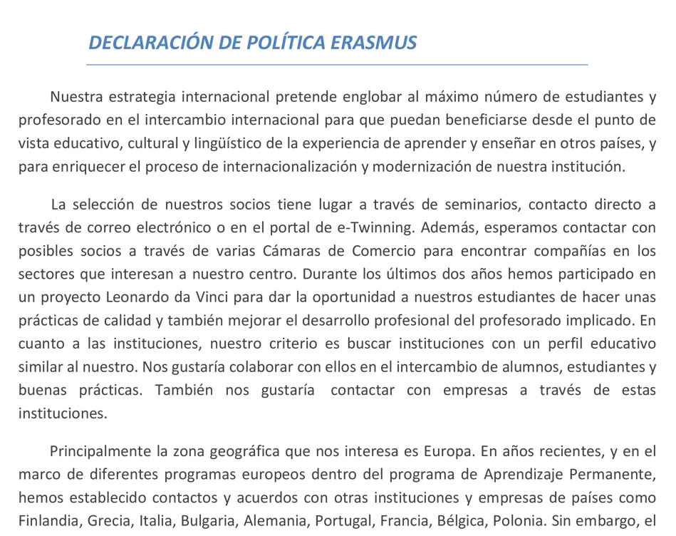 Documento declaración de política Erasmus